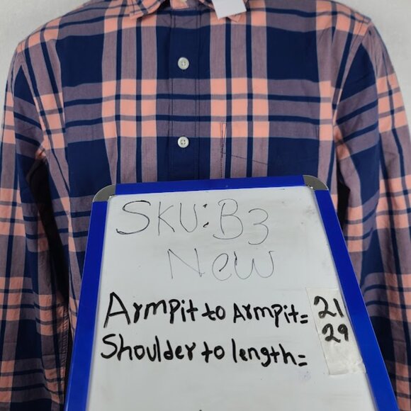 American Eagle Men's Navy Pink Plaid Long Sleeve Casual Button-Front Shirt XS - Picture 7 of 7